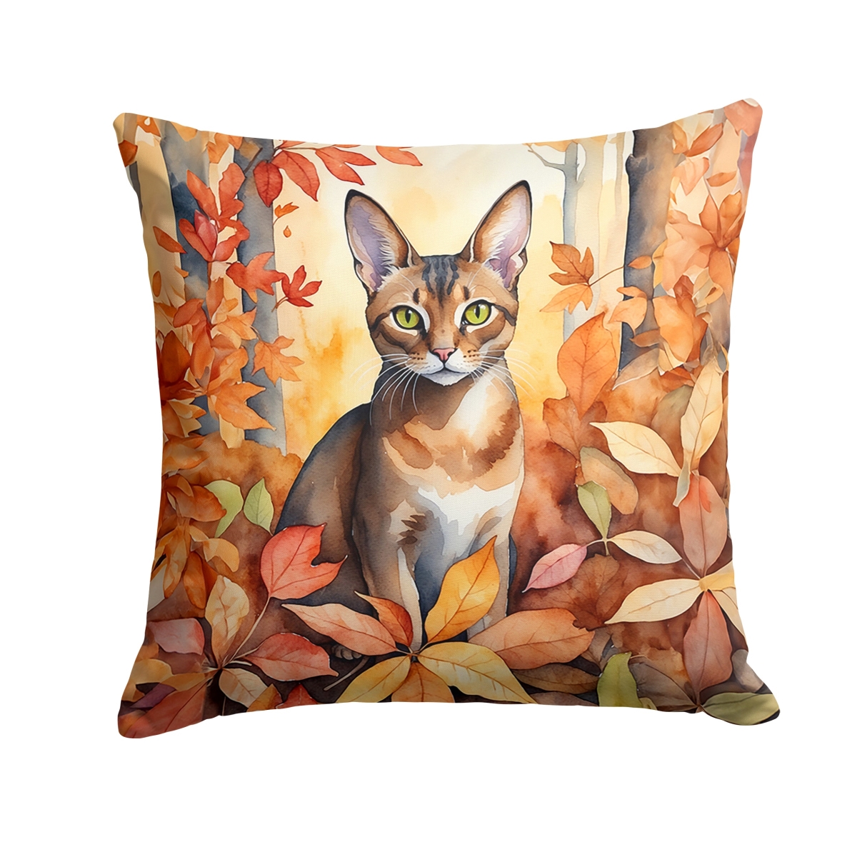 DAC7101PW1414 14 x 14 in. Abyssinian Cat in Fall Leaves Throw Pillow