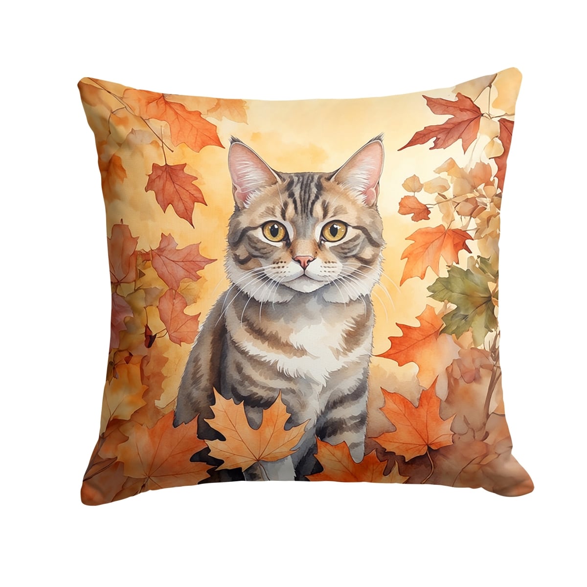 DAC7103PW1414 14 x 14 in. American Bobtail Cat in Fall Leaves Throw Pillow