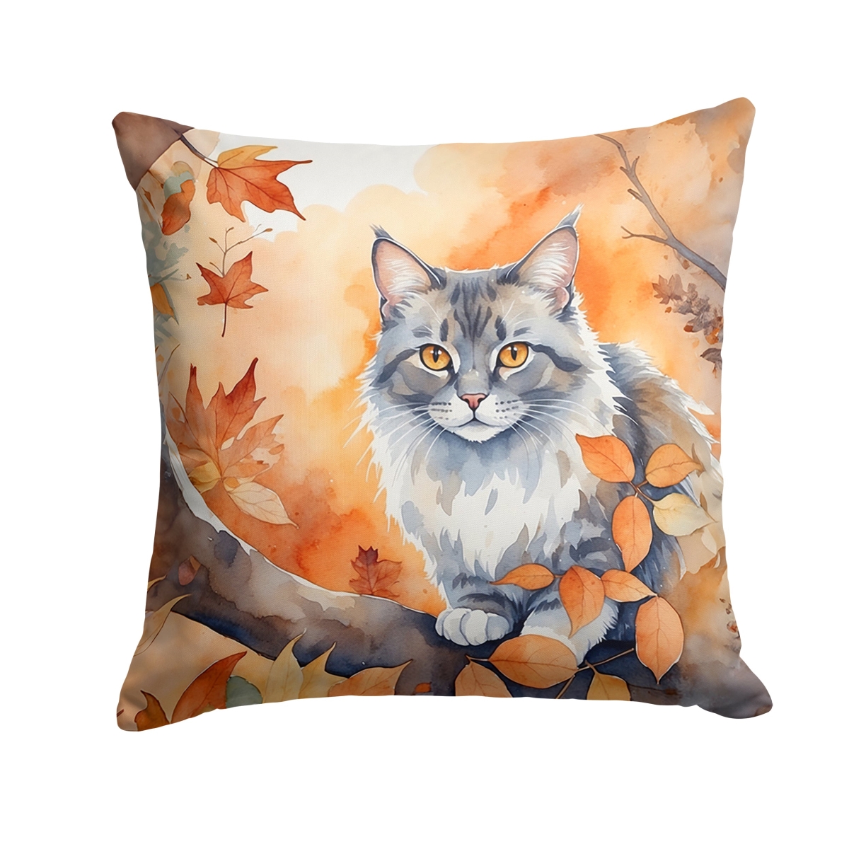 DAC7112PW1414 14 x 14 in. Australian Mist Cat in Fall Leaves Throw Pillow