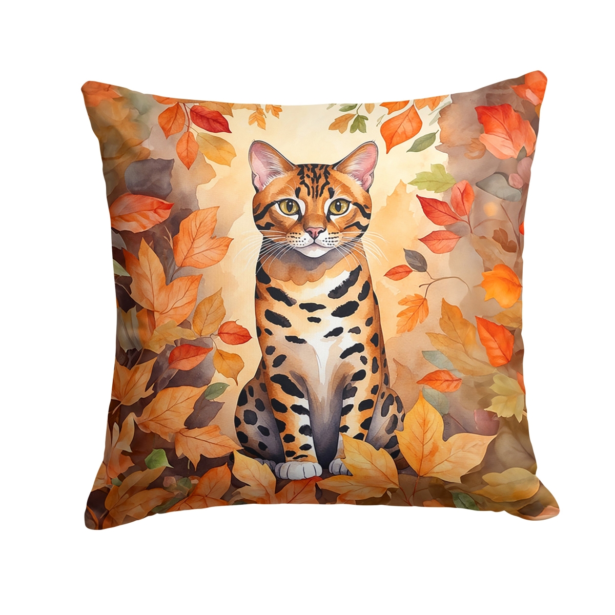 DAC7114PW1414 14 x 14 in. Bengal Cat in Fall Leaves Throw Pillow