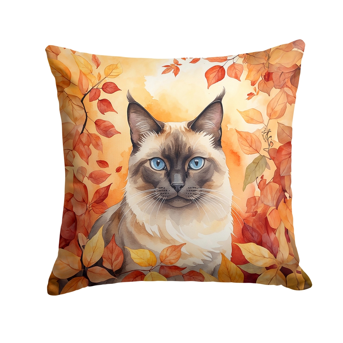 DAC7115PW1414 14 x 14 in. Birman Cat in Fall Leaves Throw Pillow