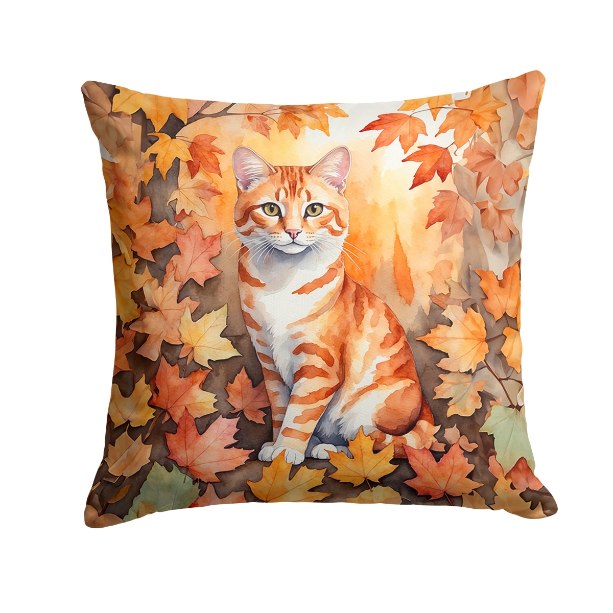 DAC7123PW1414 14 x 14 in. Cheetoh Cat in Fall Leaves Throw Pillow