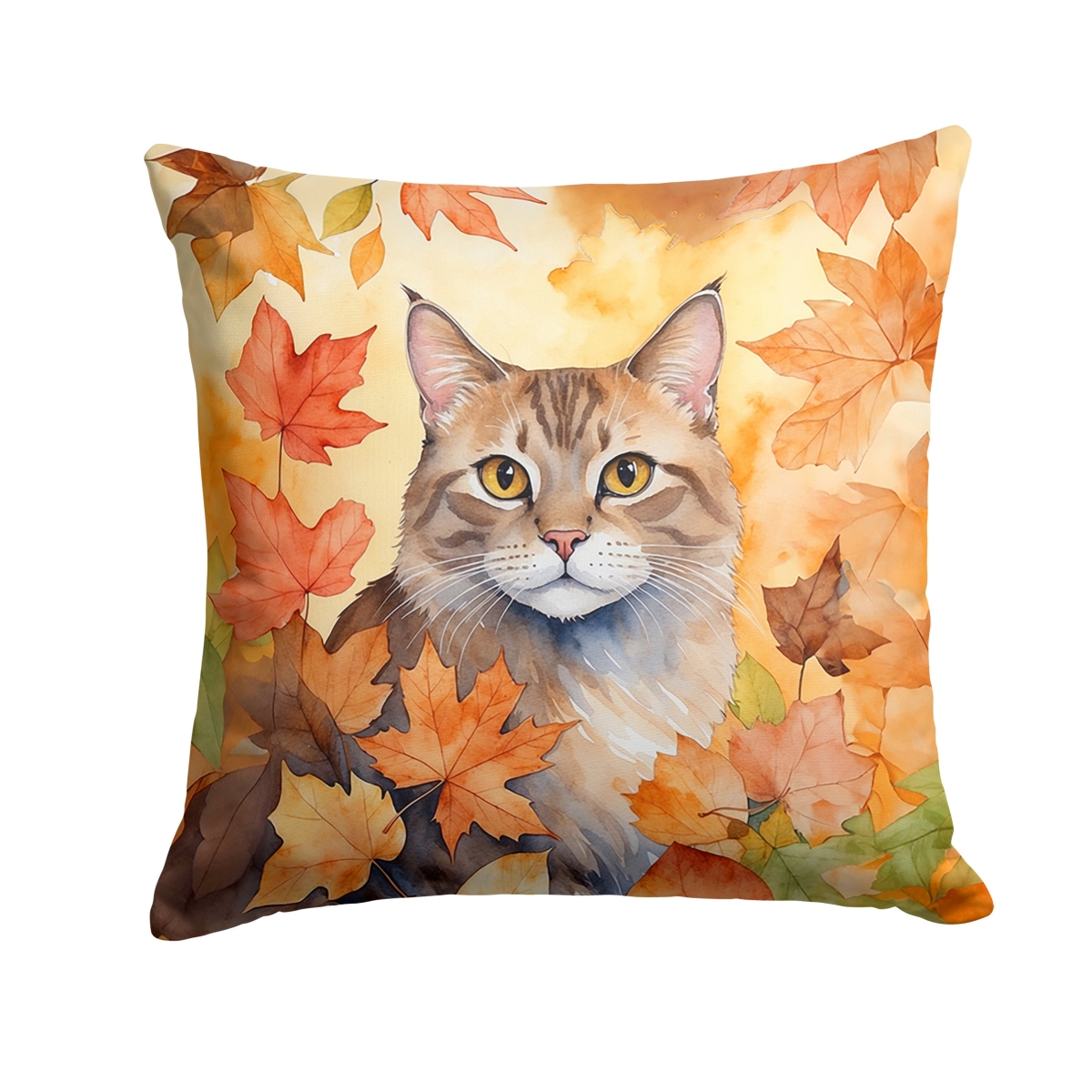 DAC7130PW1414 14 x 14 in. Dwelf Cat in Fall Leaves Throw Pillow