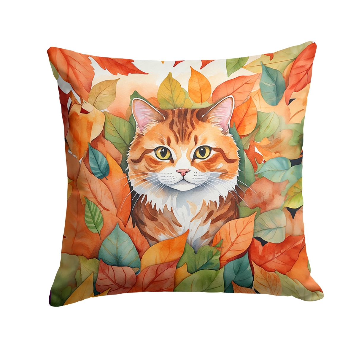 DAC7134PW1414 14 x 14 in. Foldex Exotic Fold Cat in Fall Leaves Throw Pillow