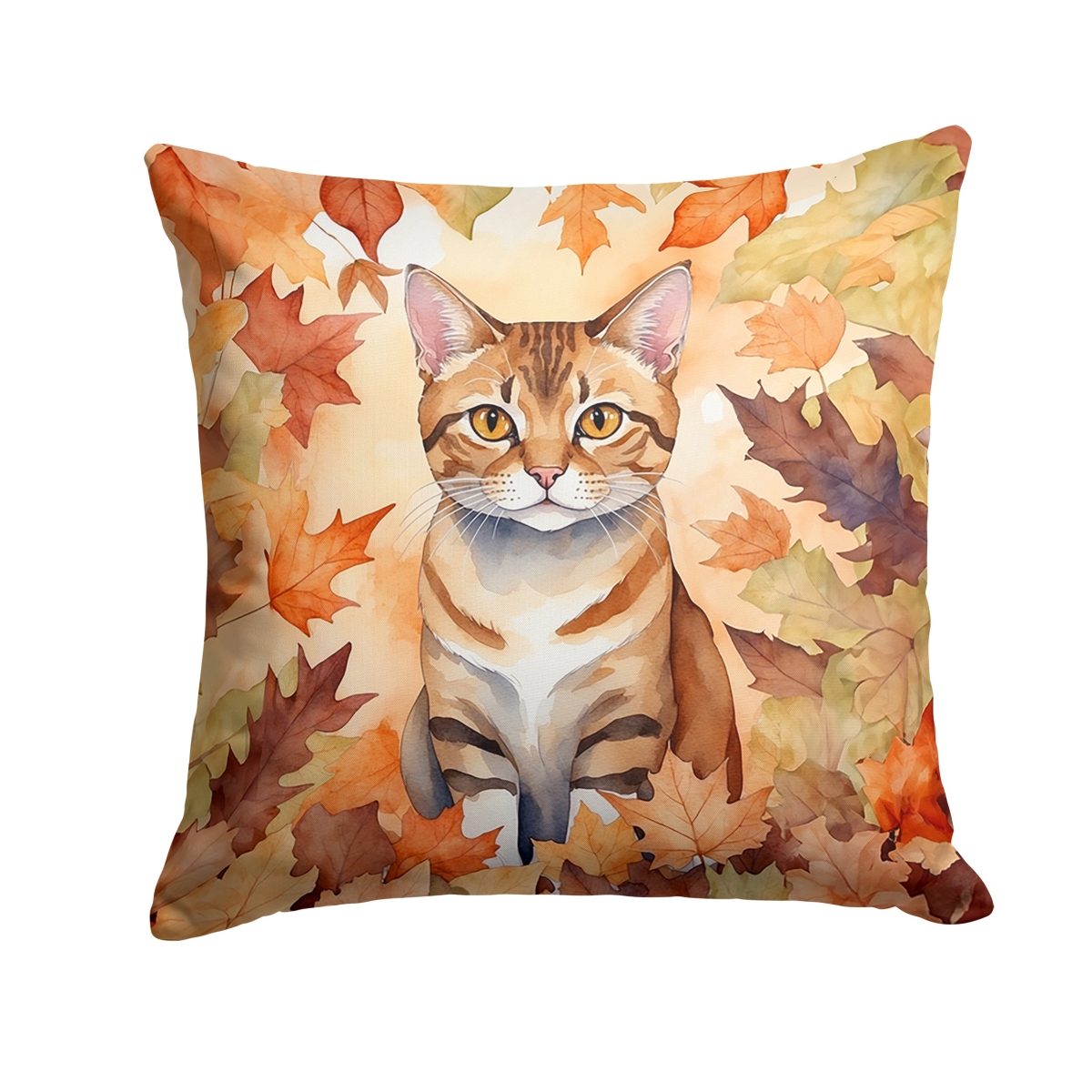 DAC7136PW1414 14 x 14 in. German Rex Cat in Fall Leaves Throw Pillow