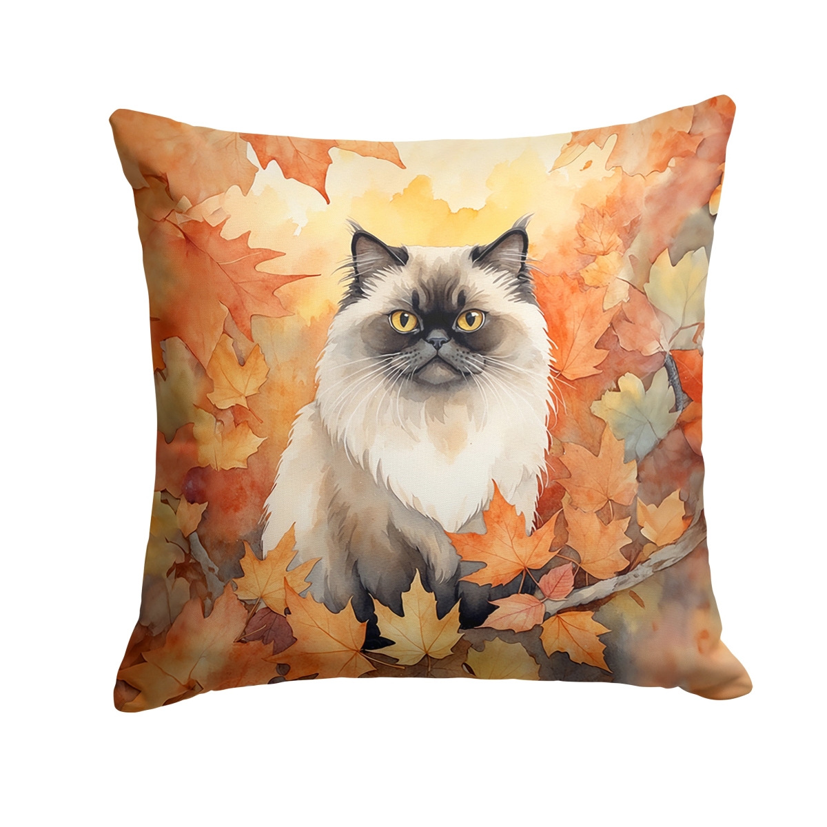 DAC7139PW1414 14 x 14 in. Himalayan Cat in Fall Leaves Throw Pillow