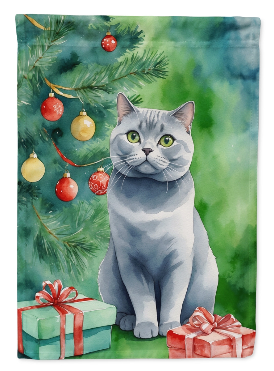 DAC7200CHF 40 x 28 in. British Shorthair Cat by the Christmas Tree House Flag