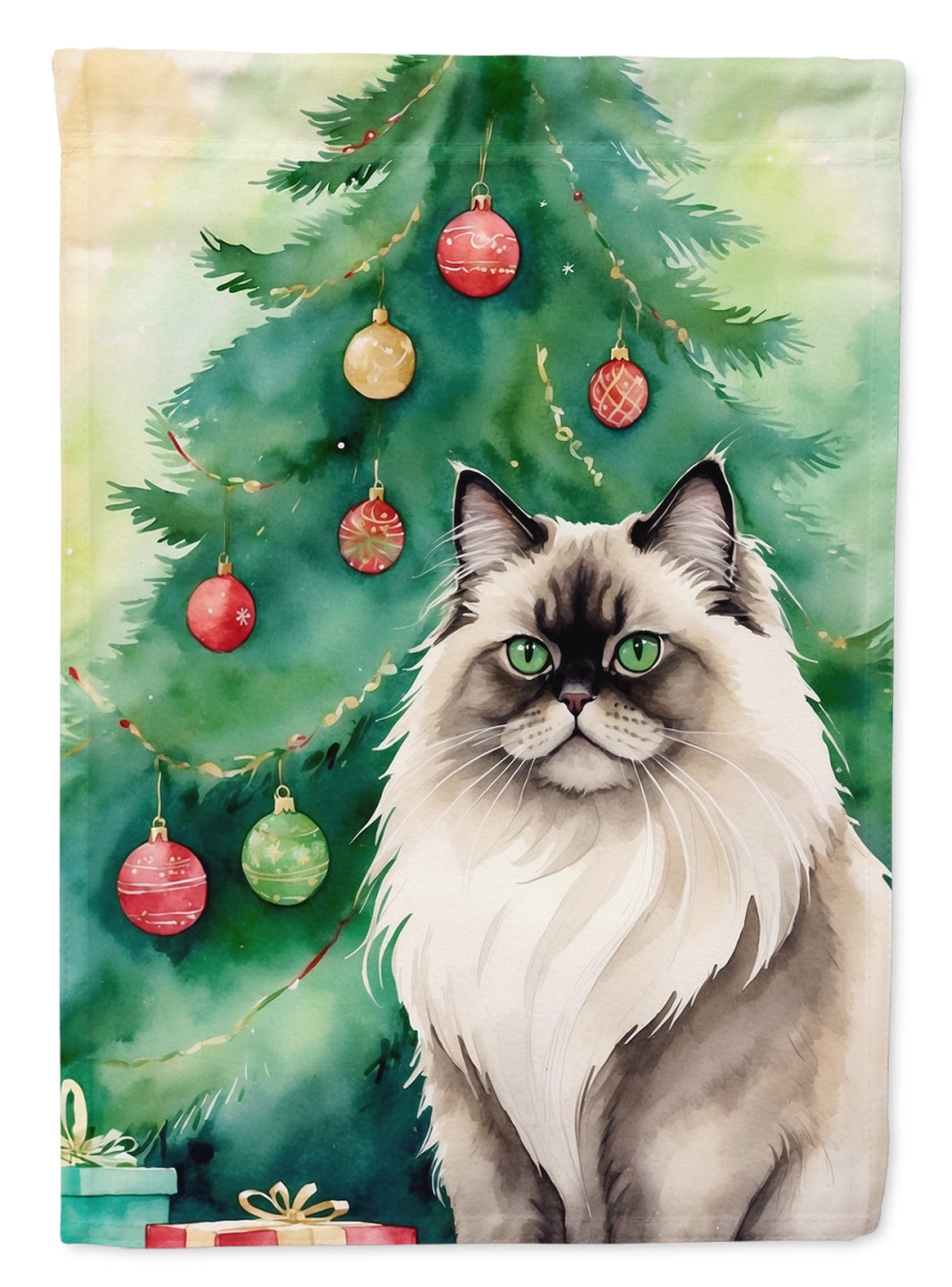 DAC7206CHF 40 x 28 in. Colorpoint Longhair Cat by the Christmas Tree House Flag