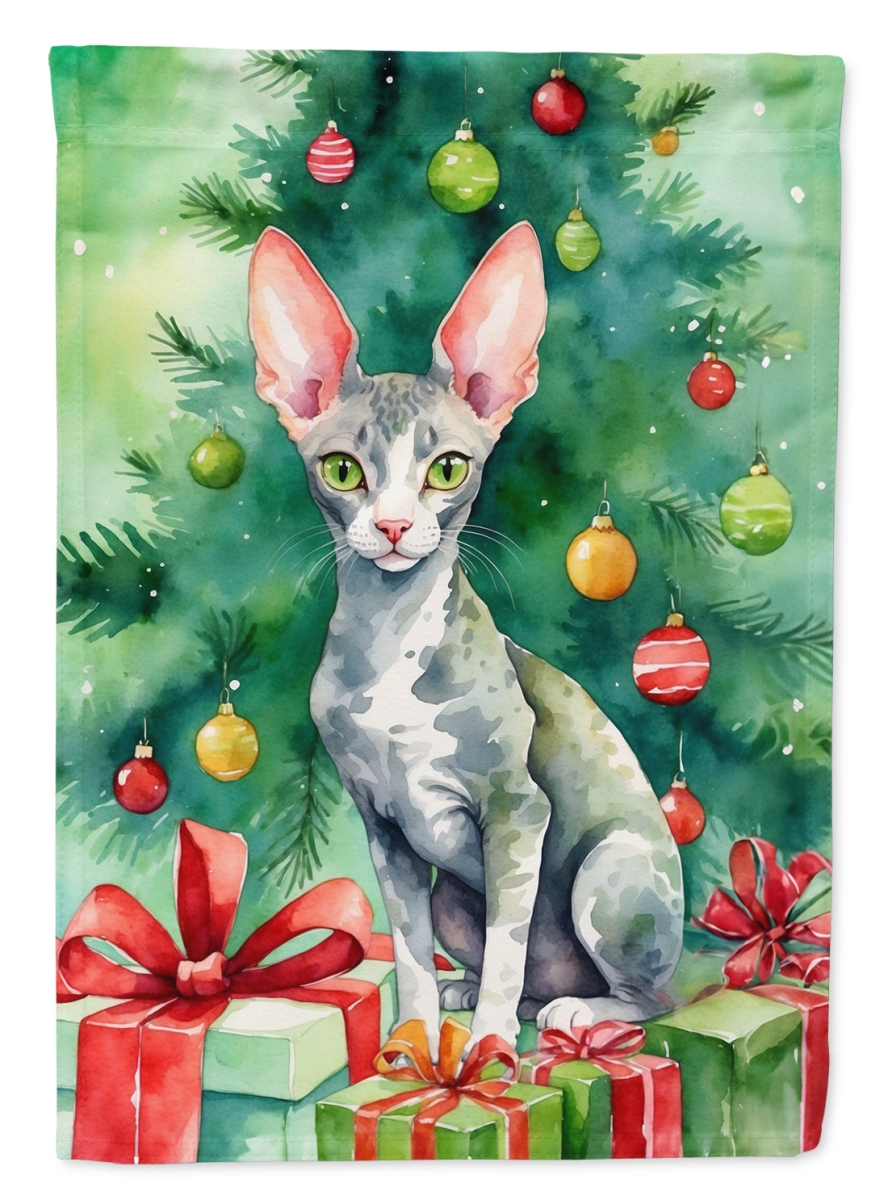 DAC7208CHF 40 x 28 in. Cornish Rex Cat by the Christmas Tree House Flag