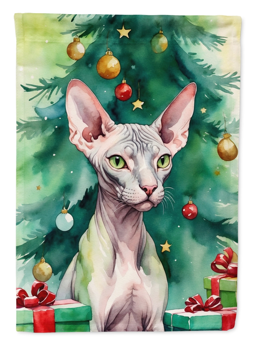 DAC7211CHF 40 x 28 in. Donskoy Don Sphynx Cat by the Christmas Tree House Flag