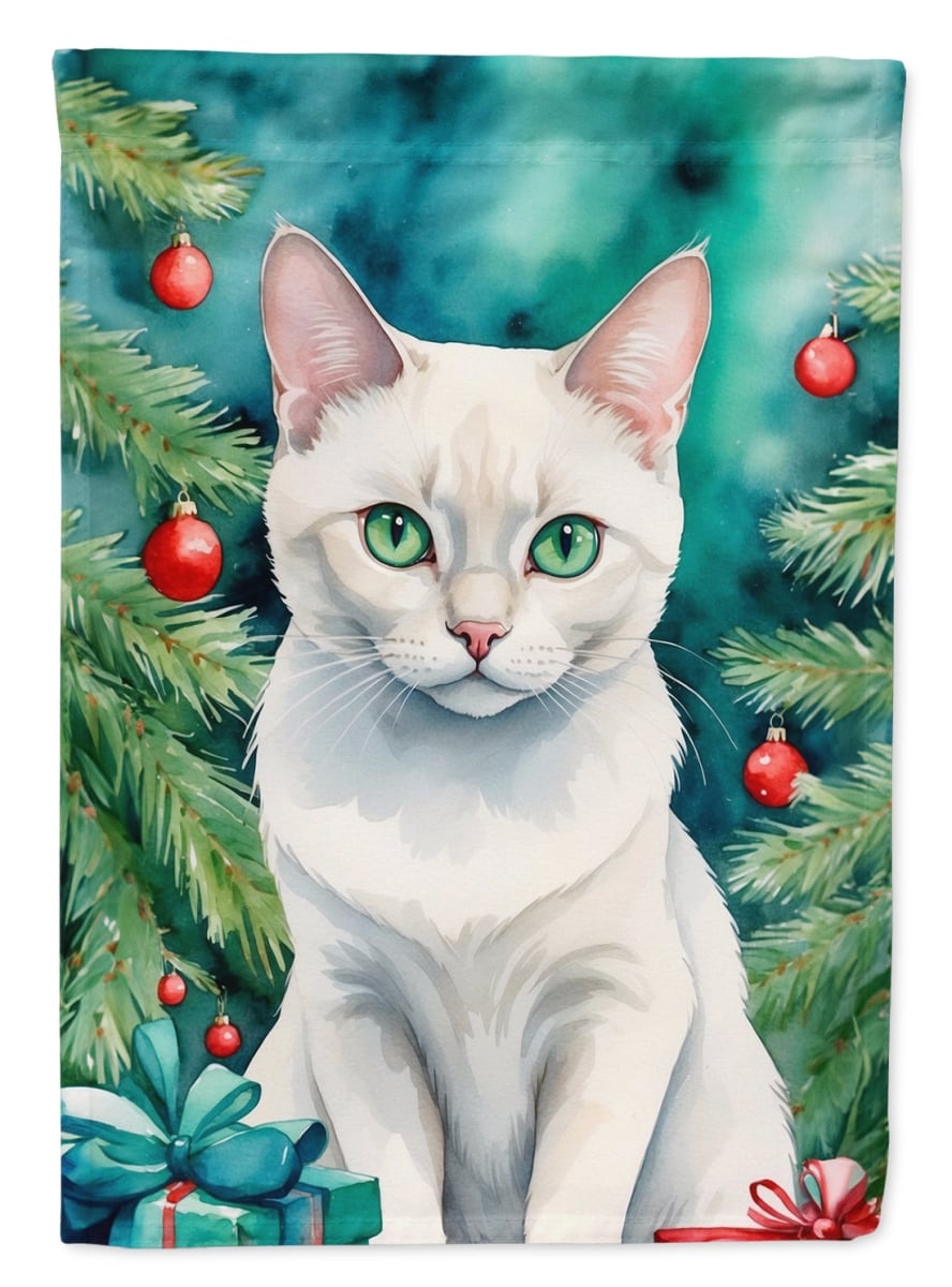 DAC7217CHF 40 x 28 in. Foreign White Cat by the Christmas Tree House Flag