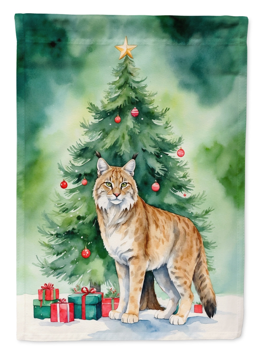 DAC7220CHF 40 x 28 in. Highlander Lynx Cat by the Christmas Tree House Flag
