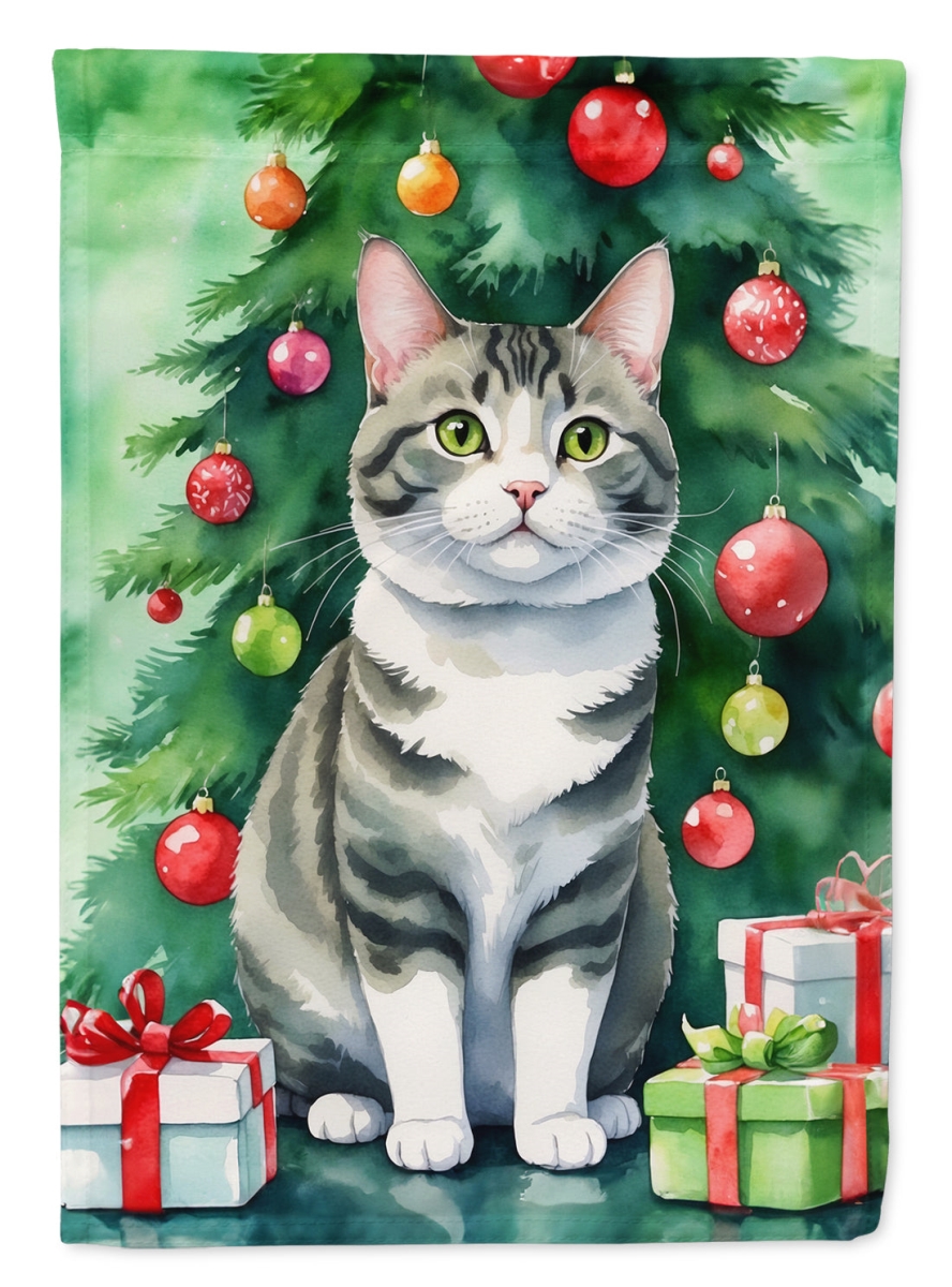 DAC7225CHF 40 x 28 in. Korean Bobtail Cat by the Christmas Tree House Flag