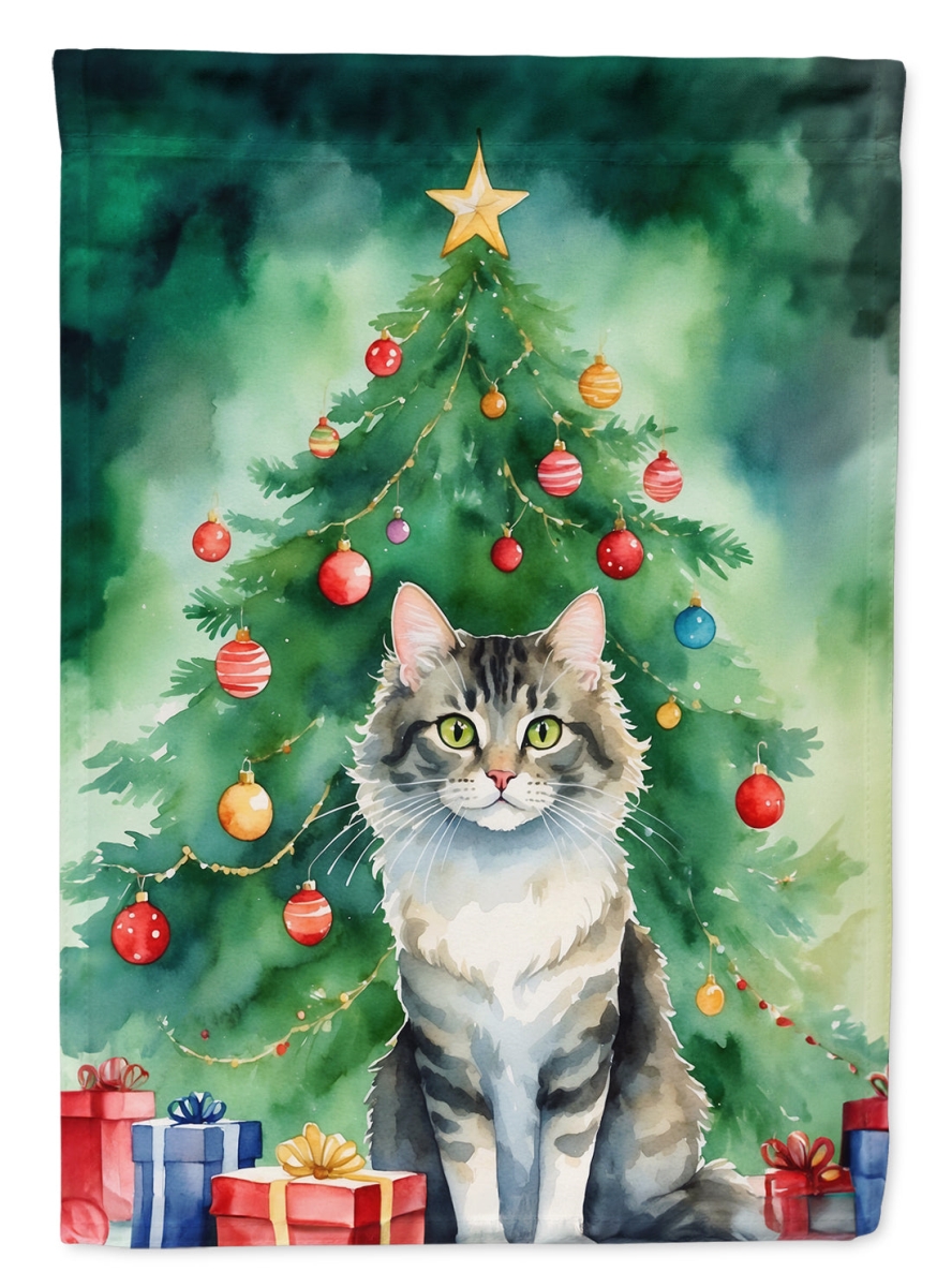 DAC7227CHF 40 x 28 in. La Perm Cat by the Christmas Tree House Flag