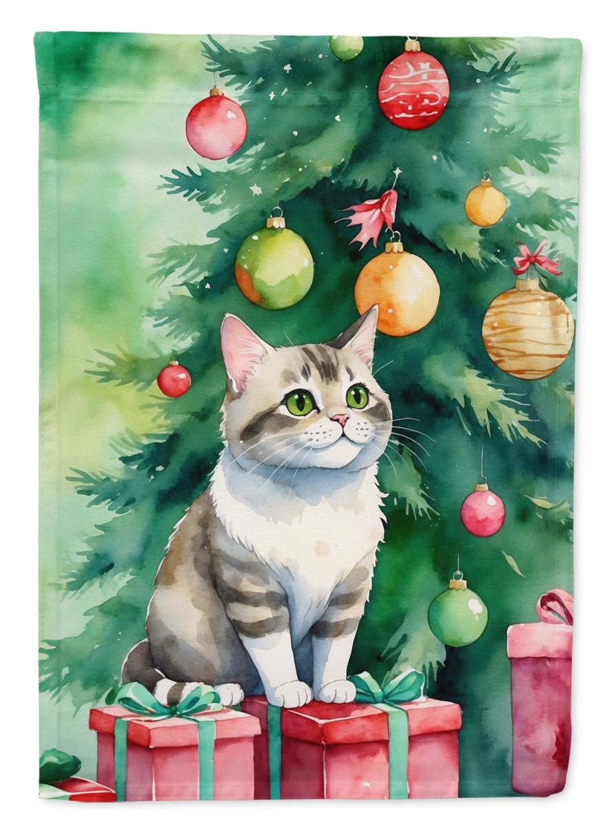 DAC7228CHF 40 x 28 in. Li Hua Cat by the Christmas Tree House Flag