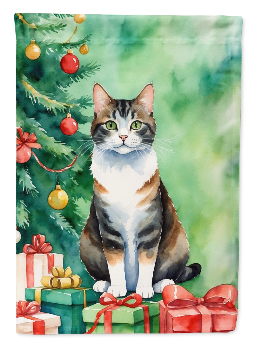 DAC7232CHF 40 x 28 in. Manx Cat by the Christmas Tree House Flag