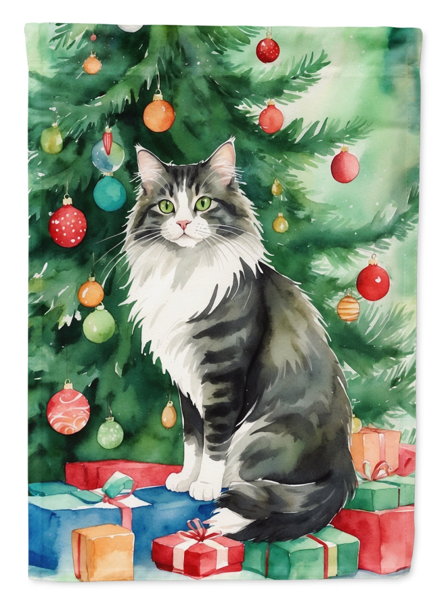 DAC7236CHF 40 x 28 in. Norwegian Forest Cat by the Christmas Tree House Flag