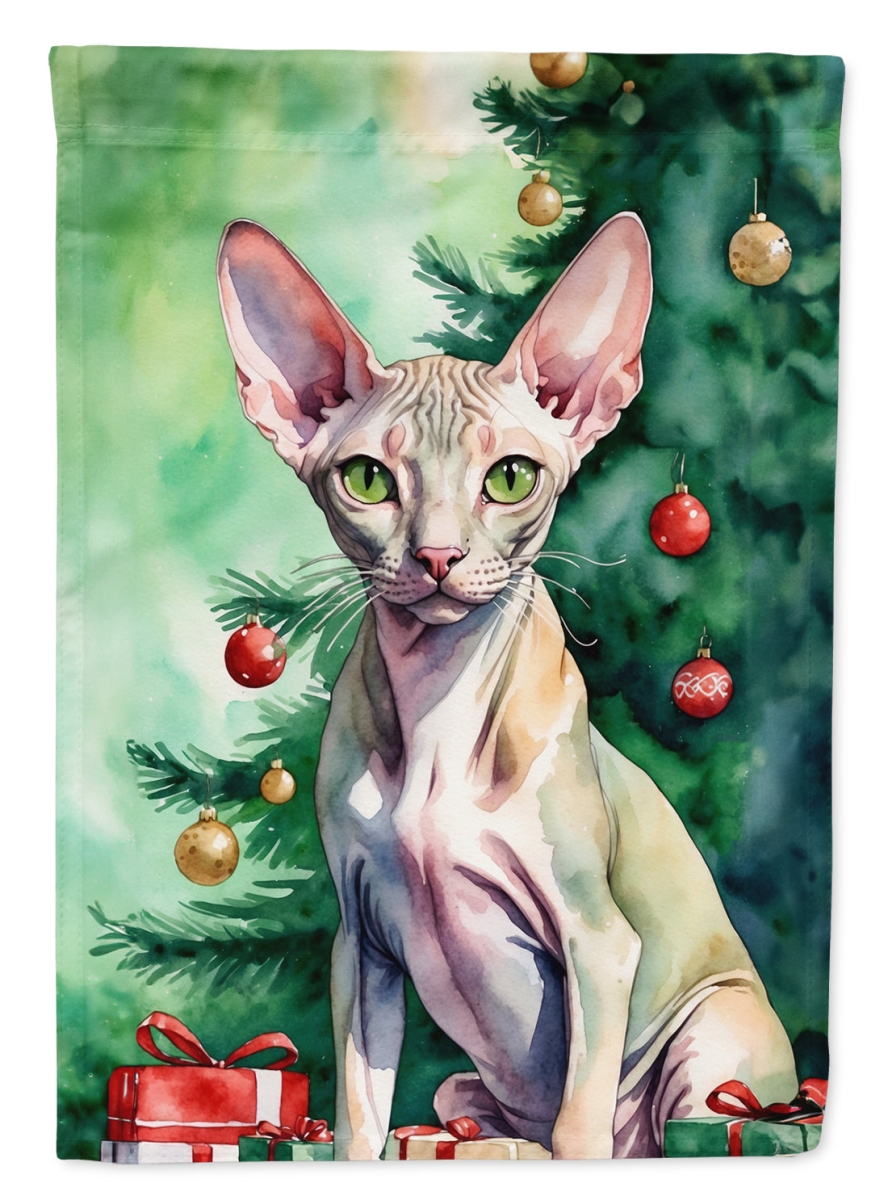 DAC7244CHF 40 x 28 in. Peterbald Cat by the Christmas Tree House Flag