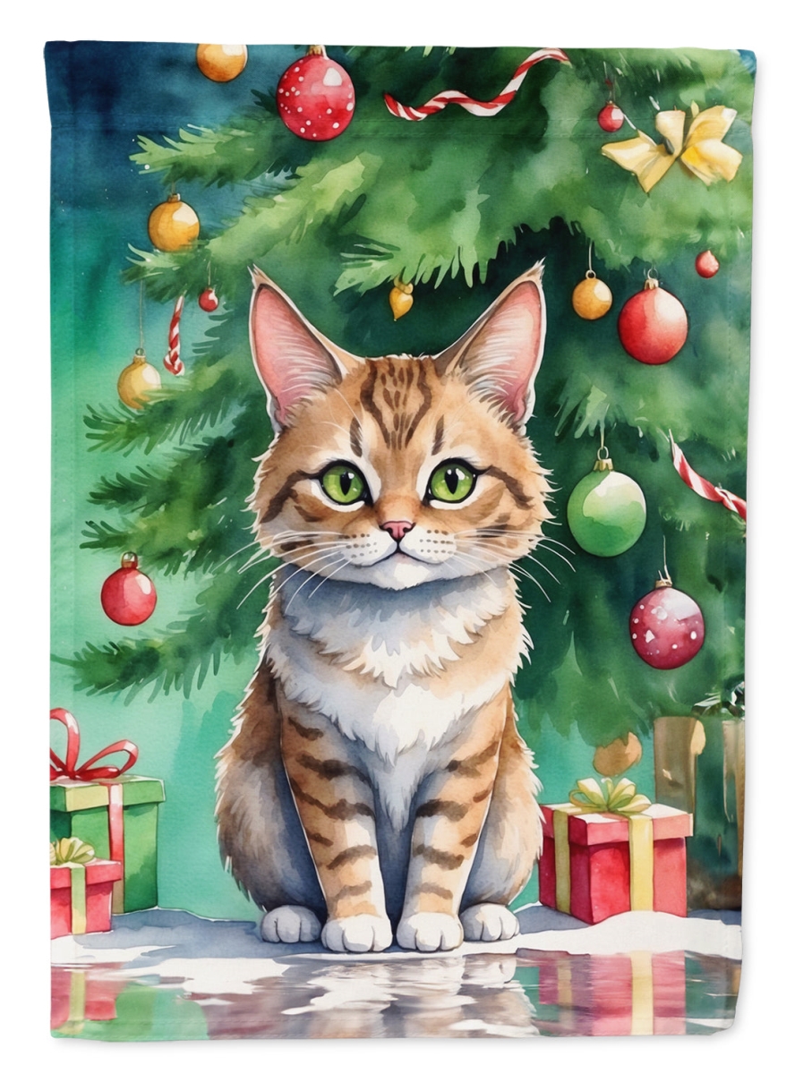 DAC7245CHF 40 x 28 in. Pixie Bob Cat by the Christmas Tree House Flag