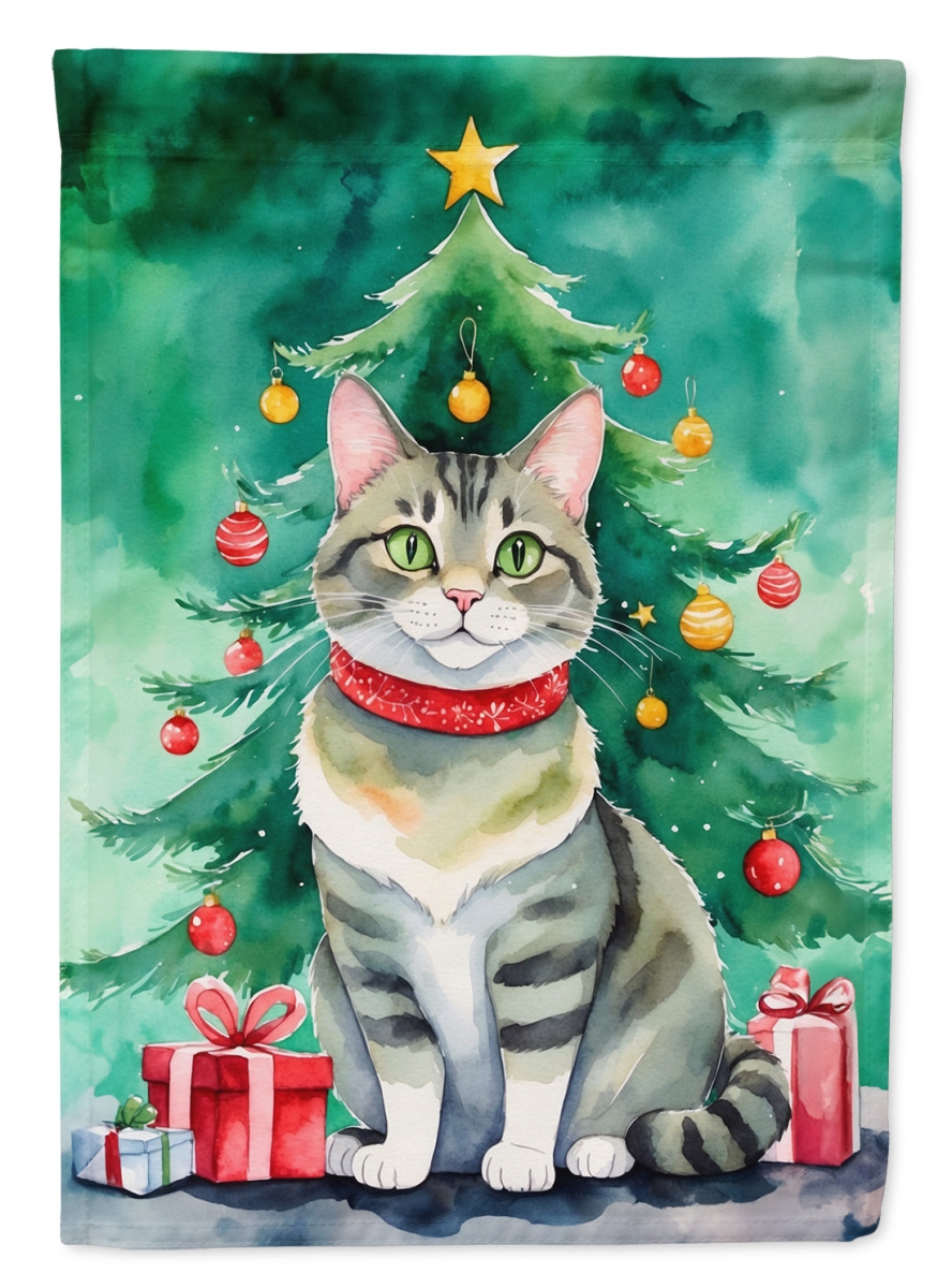 DAC7247CHF 40 x 28 in. Raas Cat by the Christmas Tree House Flag