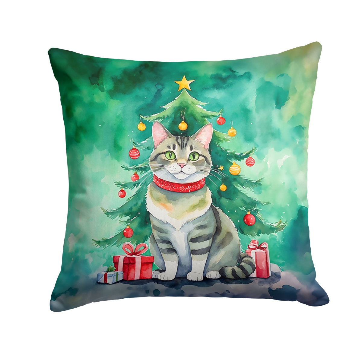 DAC7247PW1818 18 x 18 in. Raas Cat by the Christmas Tree Throw Pillow