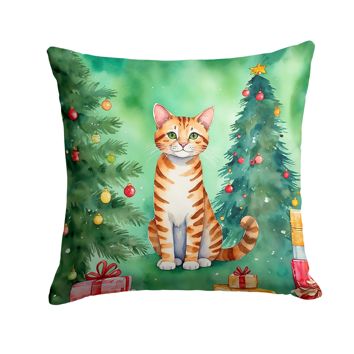 DAC7251PW1818 18 x 18 in. Safari Cat by the Christmas Tree Throw Pillow