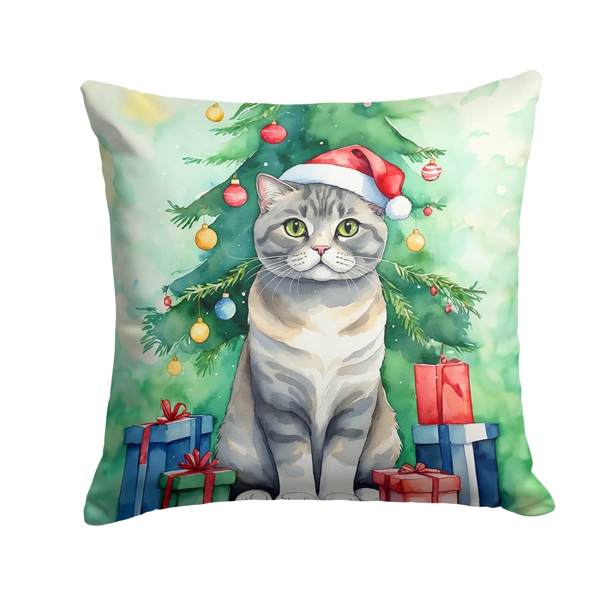DAC7253PW1818 18 x 18 in. Scottish Fold Cat by the Christmas Tree Throw Pillow