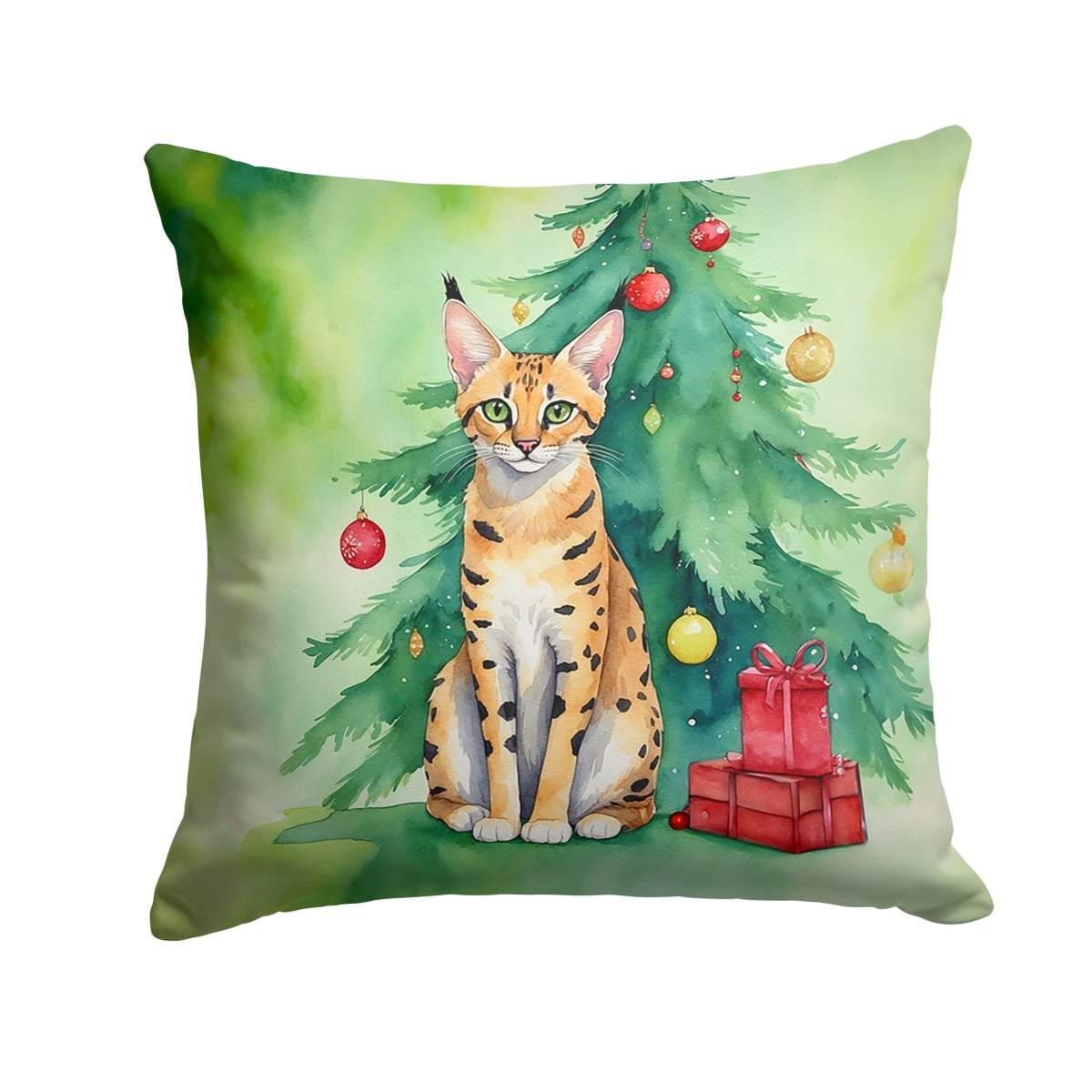 DAC7255PW1818 18 x 18 in. Serengeti Cat by the Christmas Tree Throw Pillow