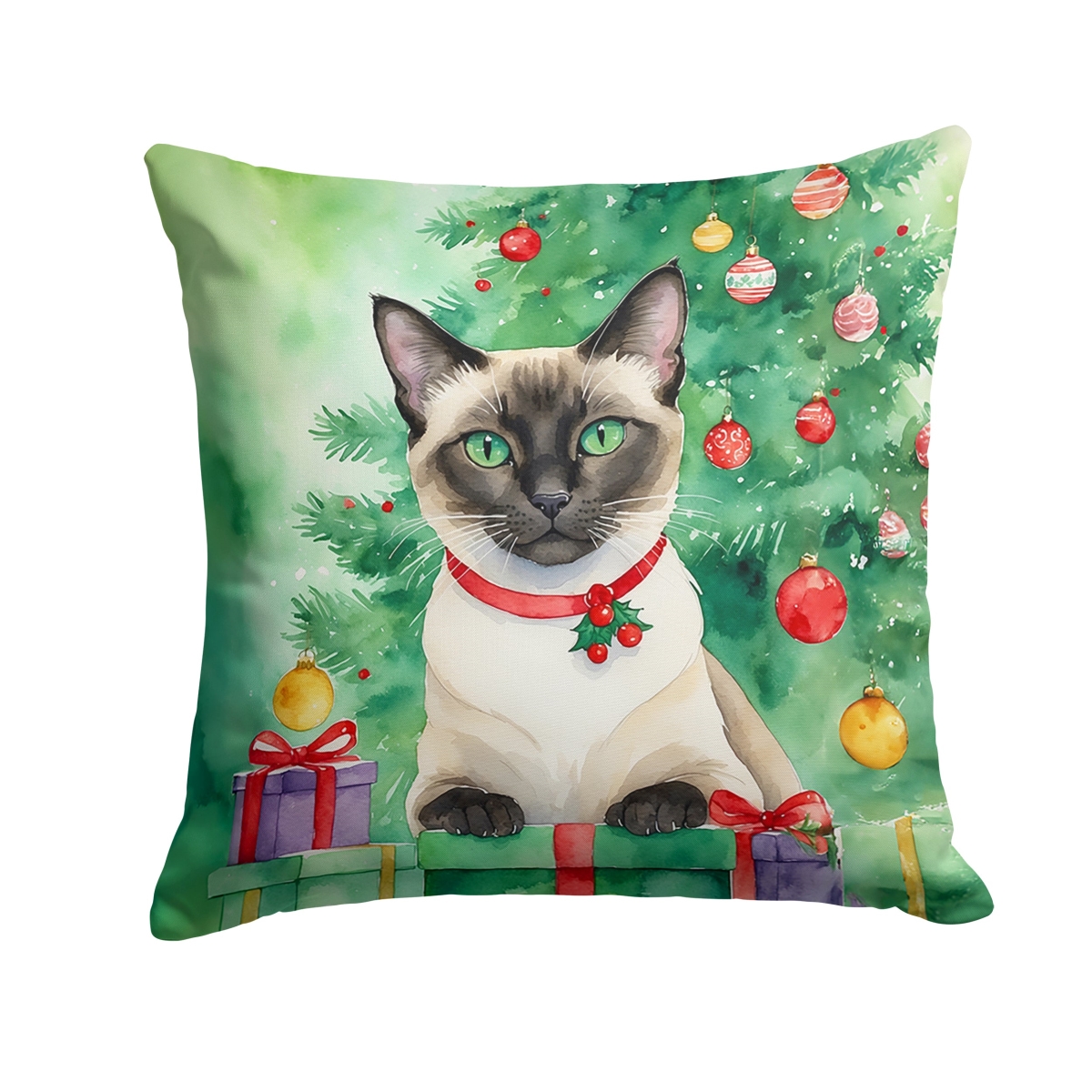 DAC7256PW1818 18 x 18 in. Siamese Cat by the Christmas Tree Throw Pillow