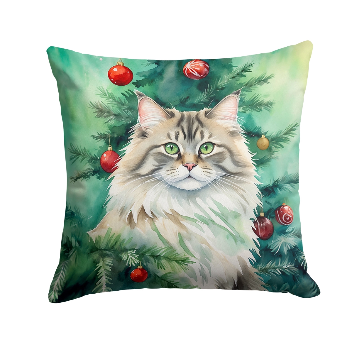 DAC7257PW1818 18 x 18 in. Siberian Cat by the Christmas Tree Throw Pillow