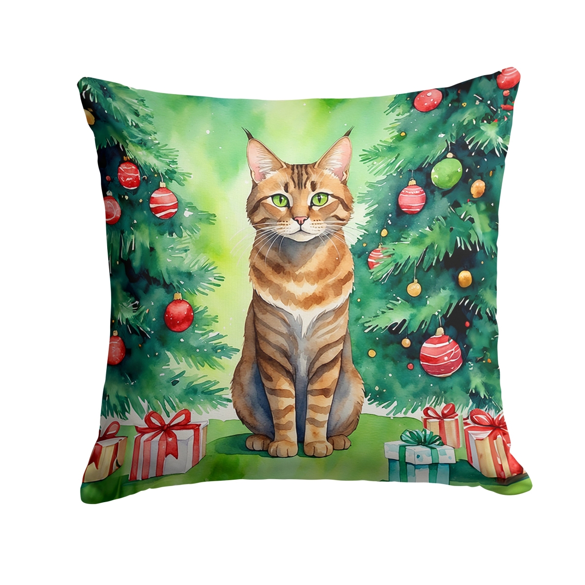 DAC7260PW1818 18 x 18 in. Sokoke Cat by the Christmas Tree Throw Pillow