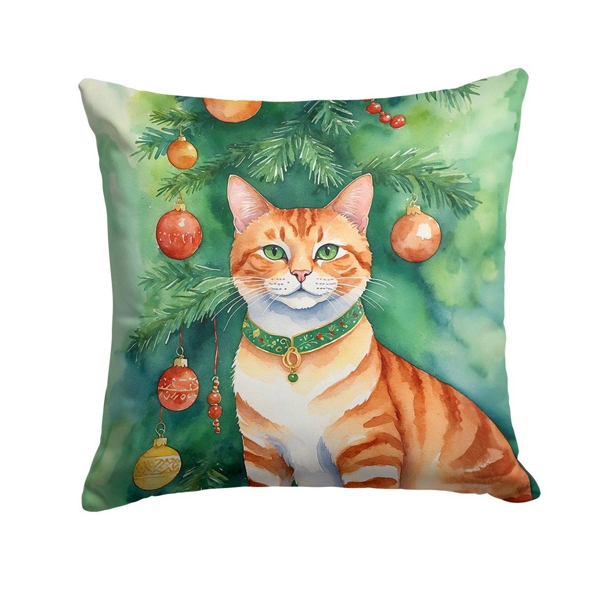 DAC7263PW1818 18 x 18 in. Suphalak Cat by the Christmas Tree Throw Pillow