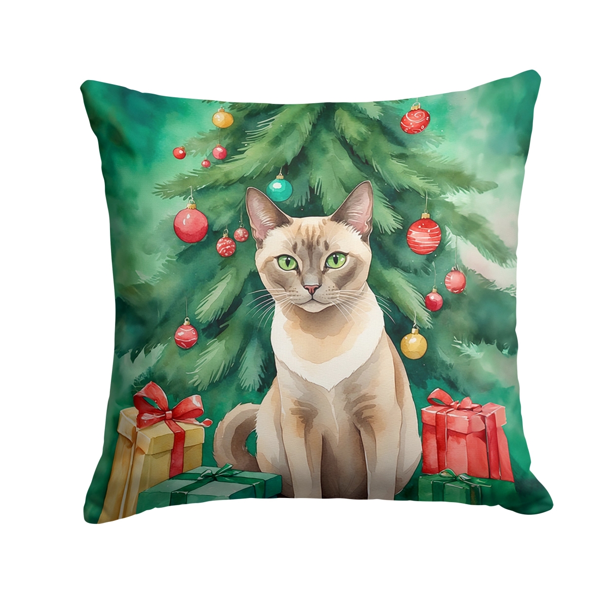 DAC7265PW1818 18 x 18 in. Tonkinese Cat by the Christmas Tree Throw Pillow
