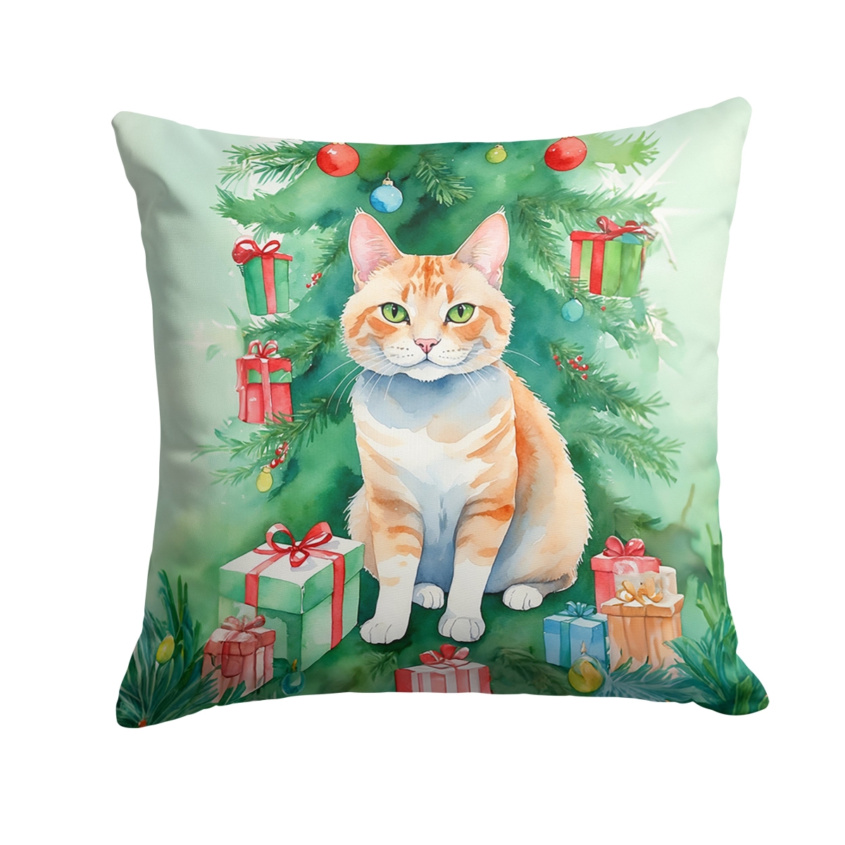 DAC7269PW1818 18 x 18 in. Ural Rex Cat by the Christmas Tree Throw Pillow