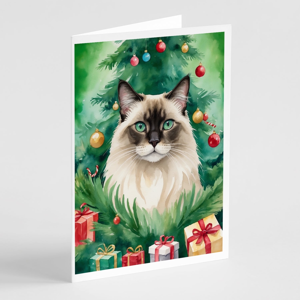 DAC7196GCA7P 5 x 7 in. Balinese Cat by the Christmas Tree Greeting Cards - Pack of 8