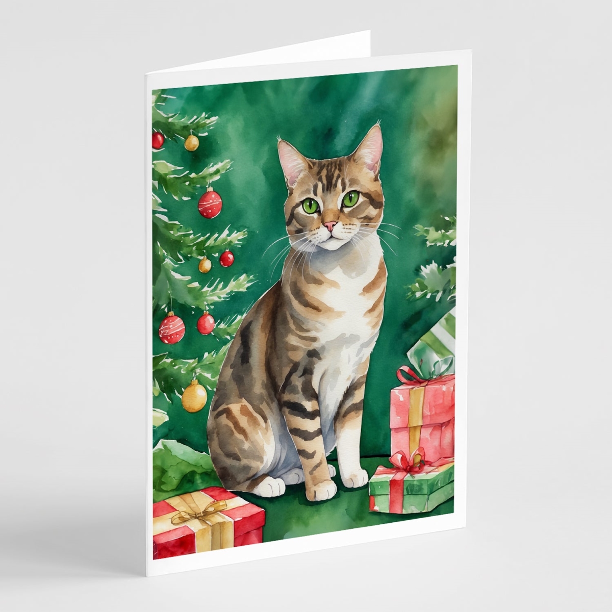DAC7201GCA7P 5 x 7 in. California Spangled Cat by the Christmas Tree Greeting Cards - Pack of 8