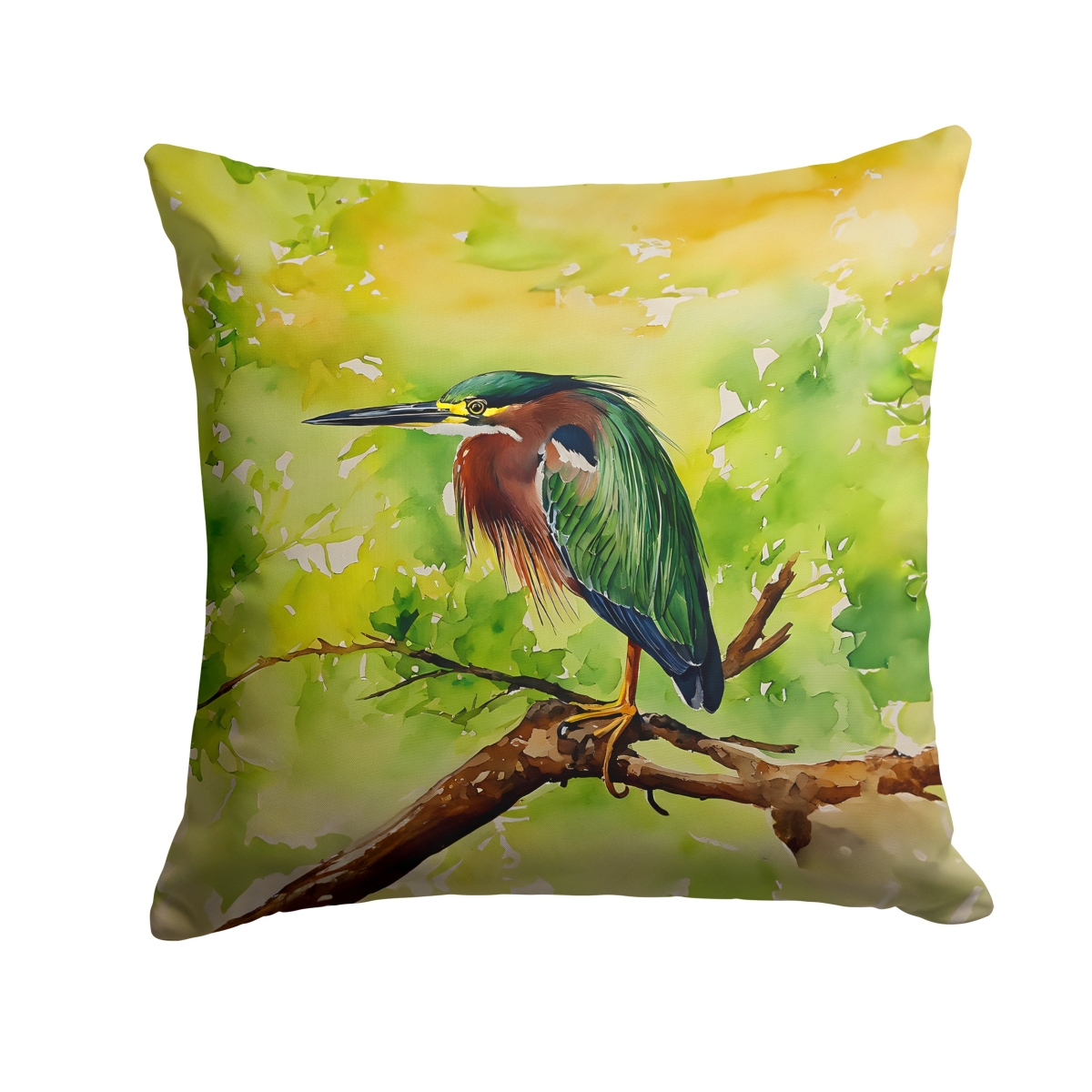 DAC3228PW1414 14 x 14 in. Green Heron Throw Pillow