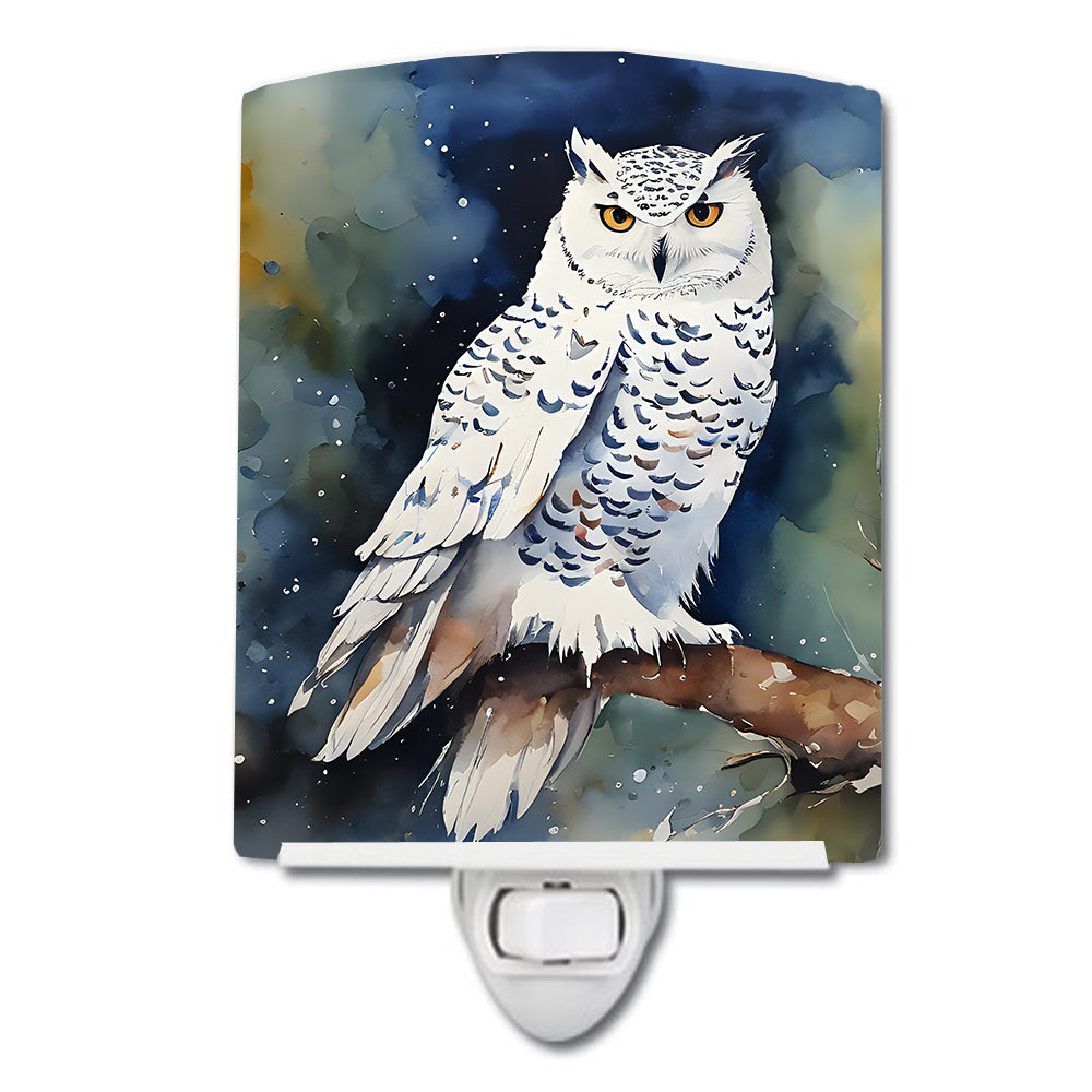 Snowy Owl Ceramic Night Light - Multi-Color - 6 x 4 in. - UL Approved