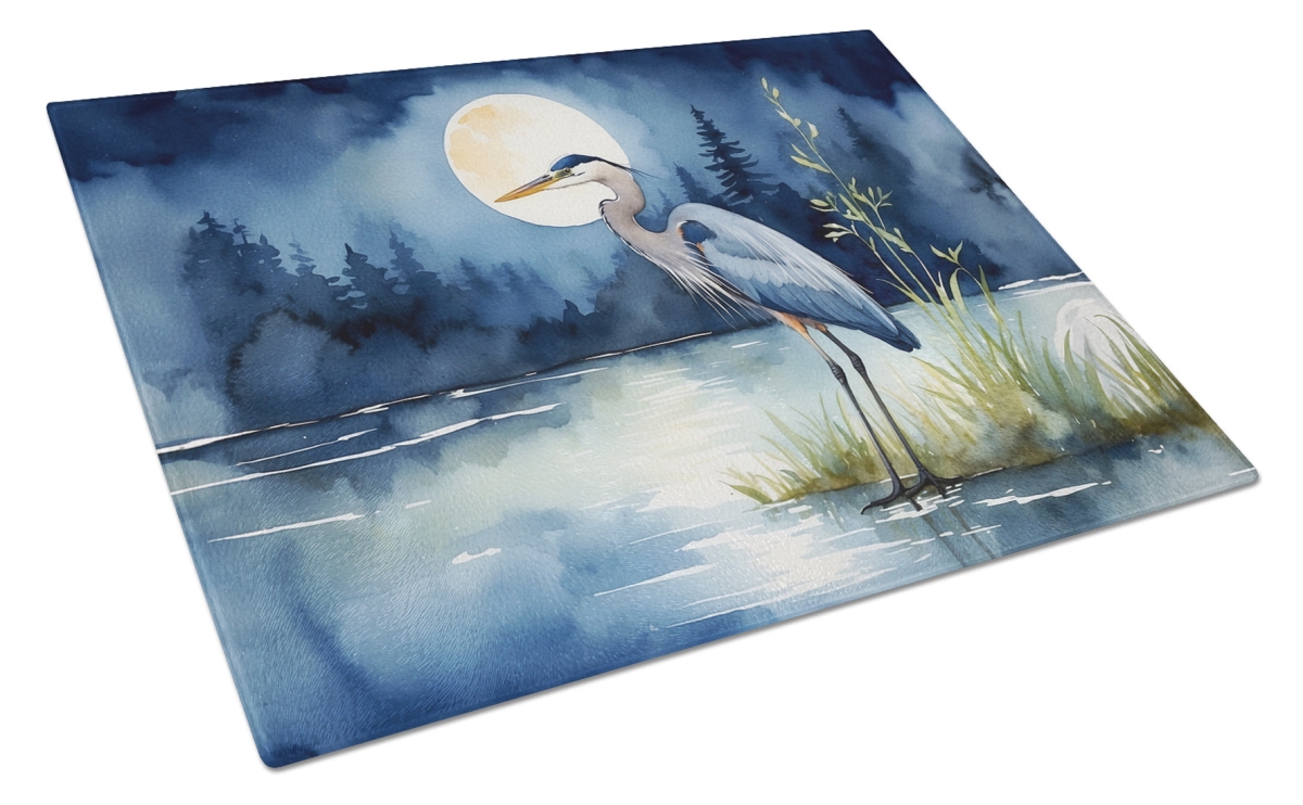 DAC7493LCB 15 x 12 in. Blue Heron Under the Moonlight Glass Cutting Board