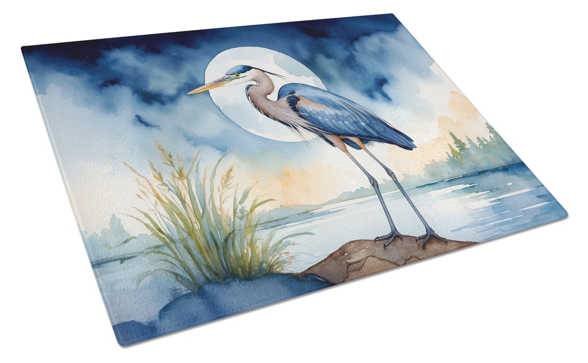 DAC7494LCB 15 x 12 in. Blue Heron Under the Moonlight Glass Cutting Board