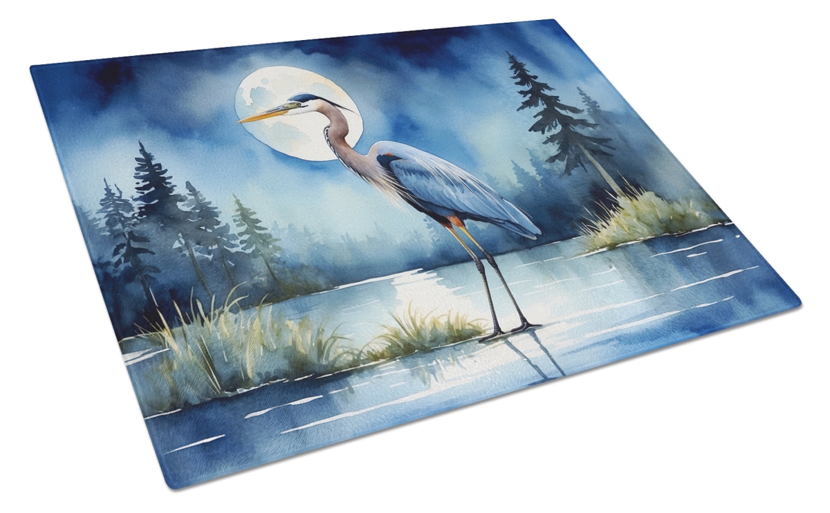 DAC7495LCB 15 x 12 in. Blue Heron Under the Moonlight Glass Cutting Board