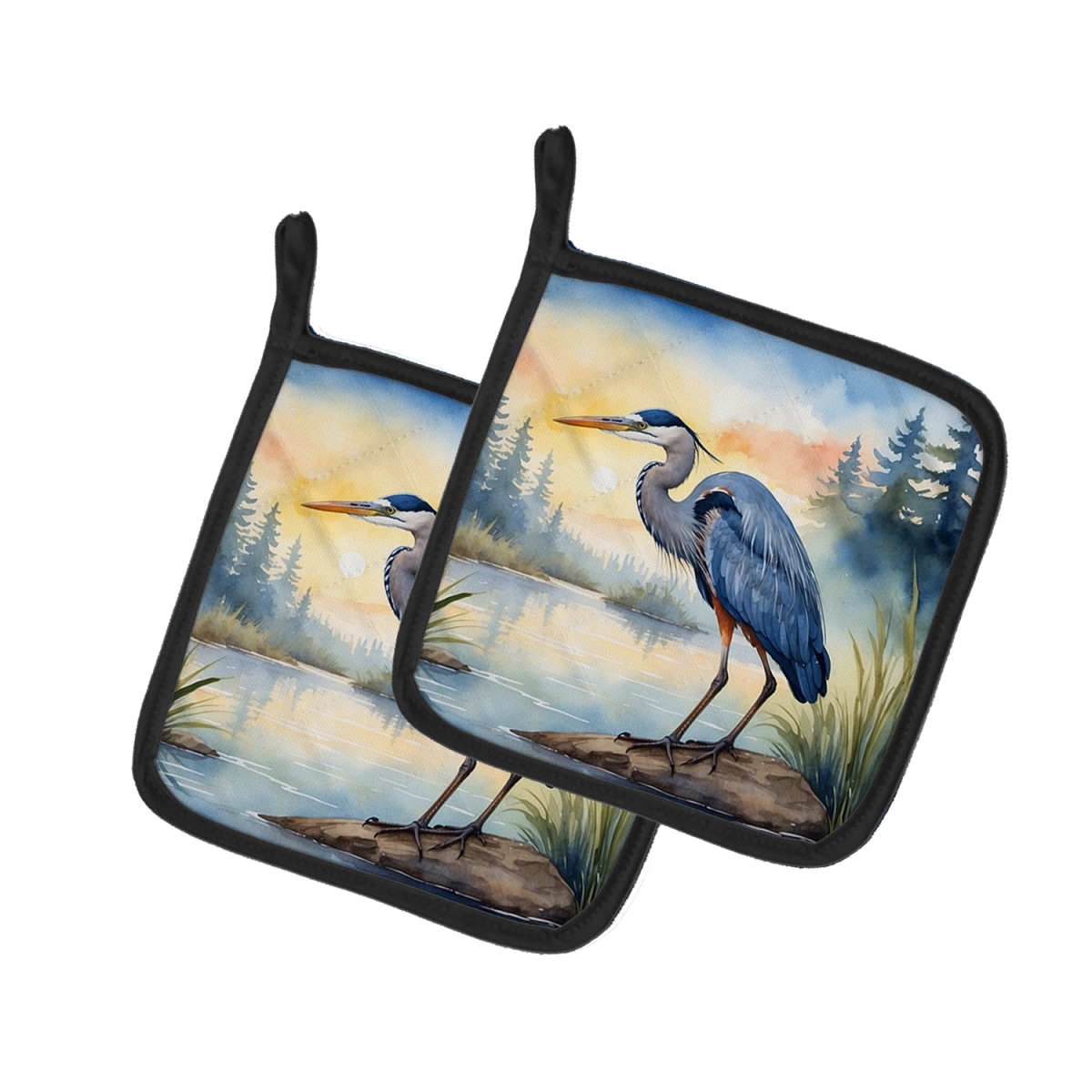 DAC7490PTHD 7.5 x 7.5 in. Blue Heron Emerging As the Day Fades Pot Holders - Set of 2