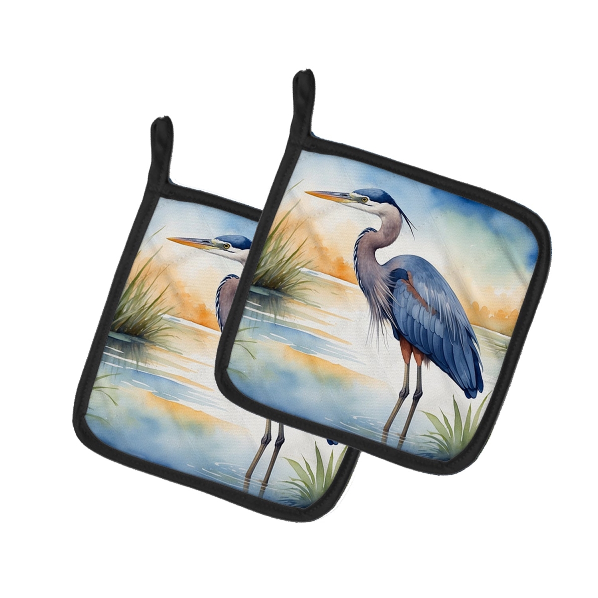 DAC7491PTHD 7.5 x 7.5 in. Blue Heron Emerging As the Day Fades Pot Holders - Set of 2