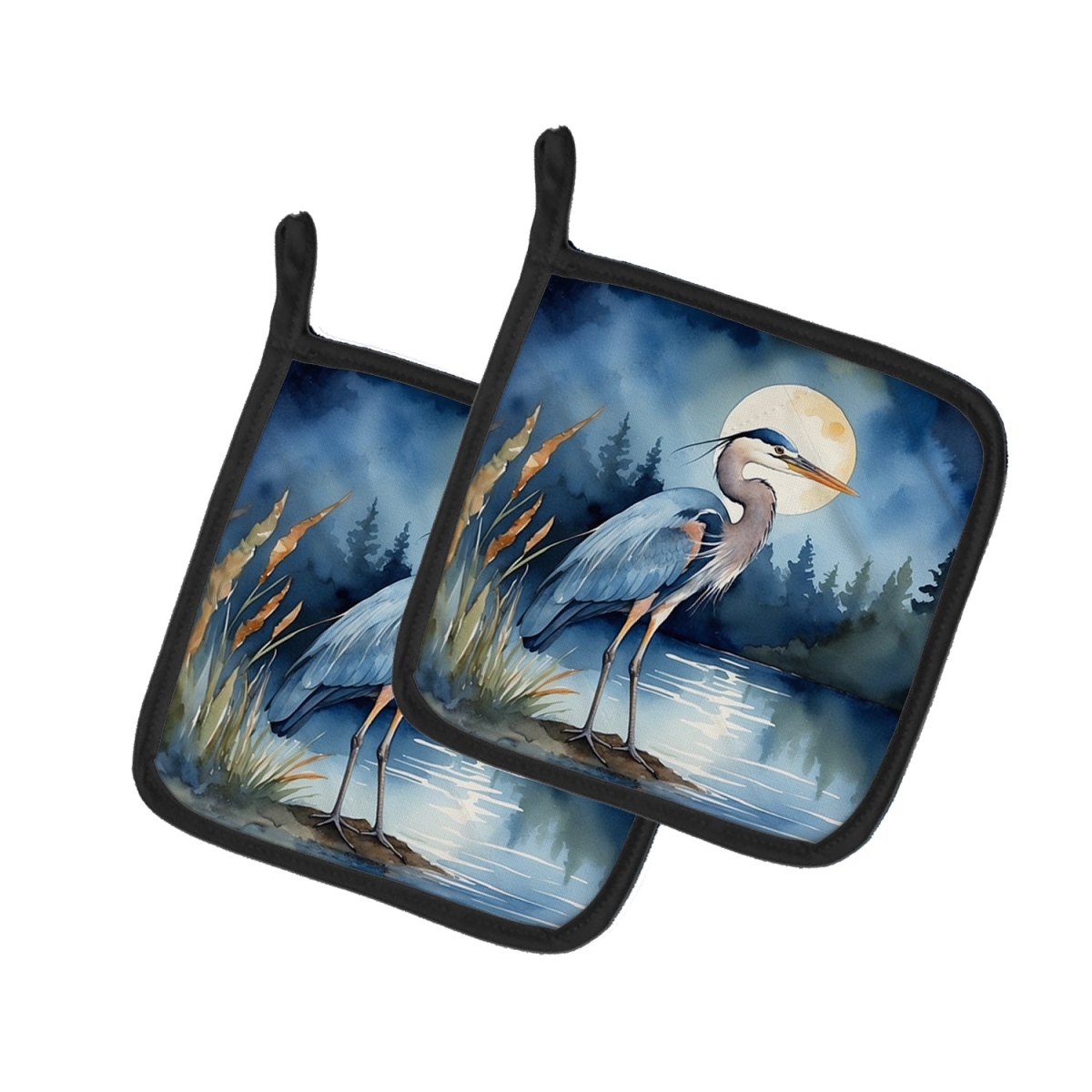 DAC7492PTHD 7.5 x 7.5 in. Blue Heron Under the Moonlight Pot Holders - Set of 2