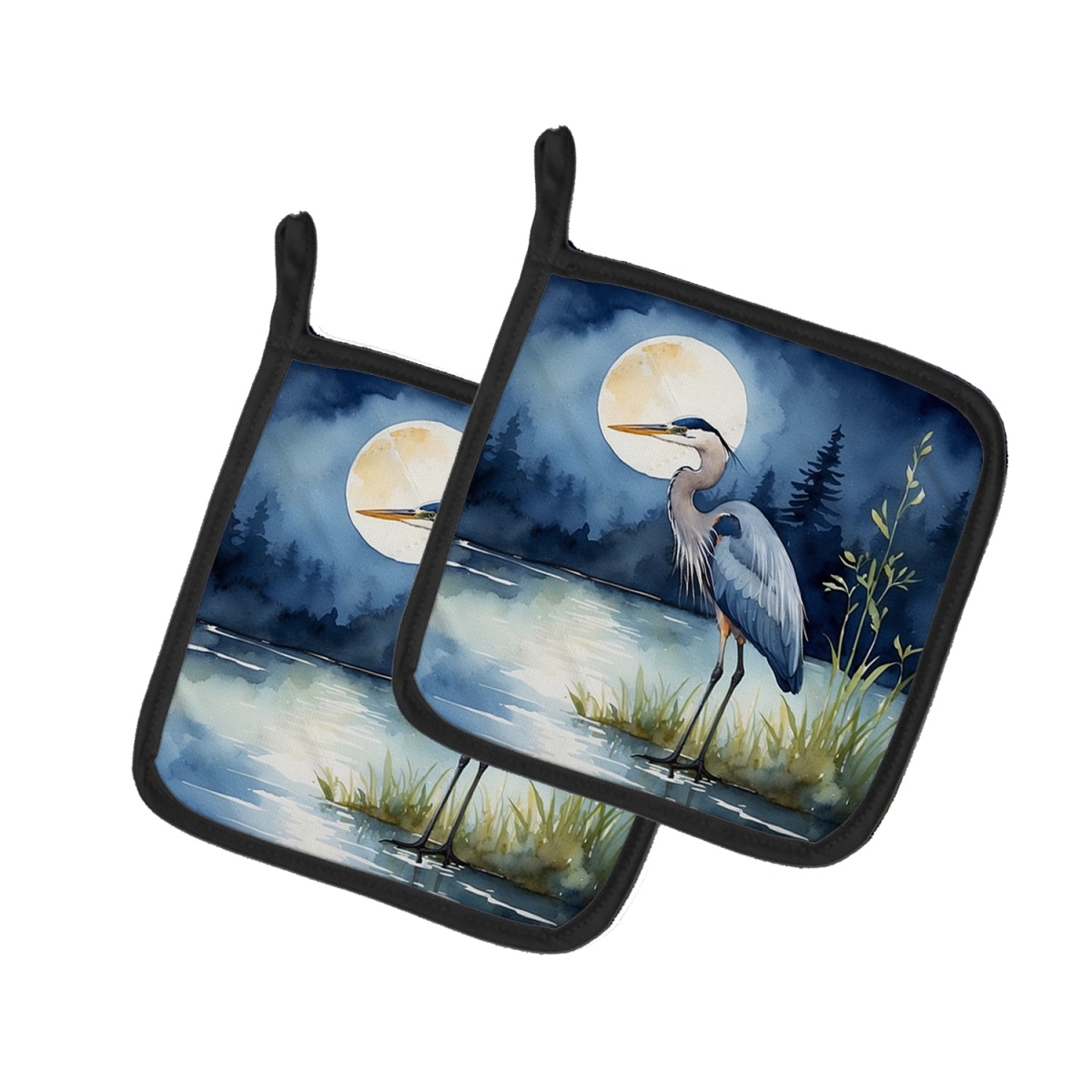 DAC7493PTHD 7.5 x 7.5 in. Blue Heron Under the Moonlight Pot Holders - Set of 2