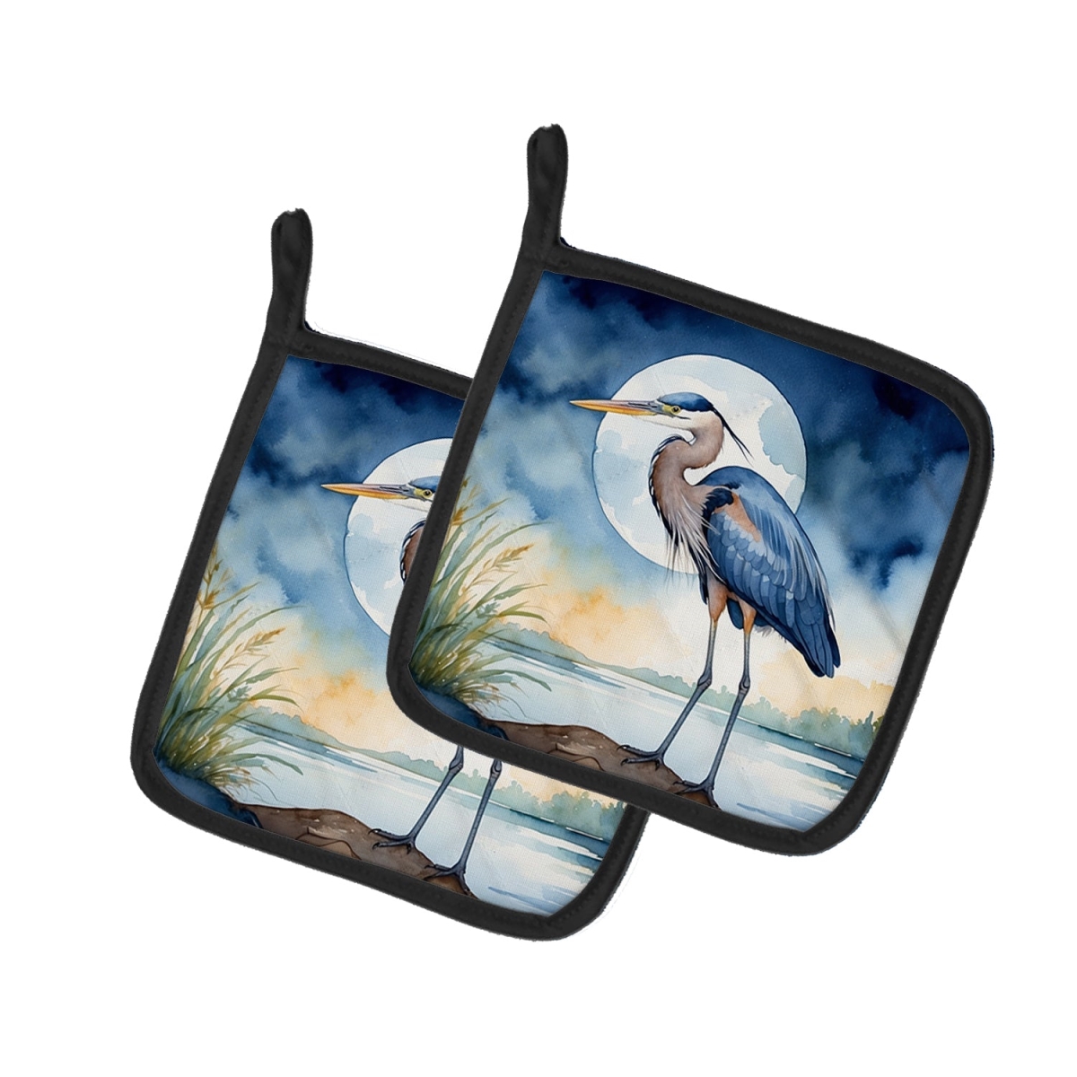 DAC7494PTHD 7.5 x 7.5 in. Blue Heron Under the Moonlight Pot Holders - Set of 2