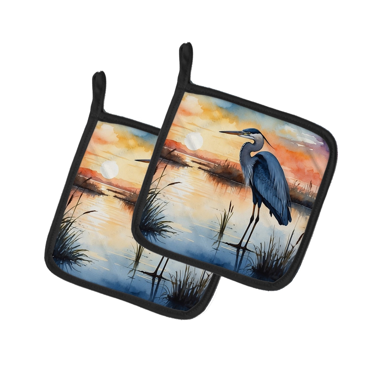 DAC7502PTHD 7.5 x 7.5 in. Blue Heron Setting Sun Pot Holders - Set of 2