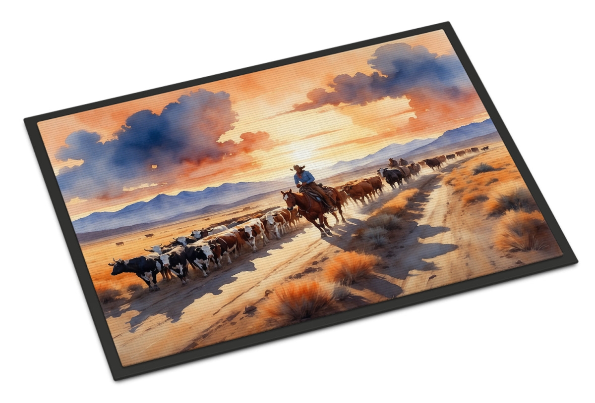 DAC7649JMAT 24 x 36 in. Cattle Drive At Sunset Doormat