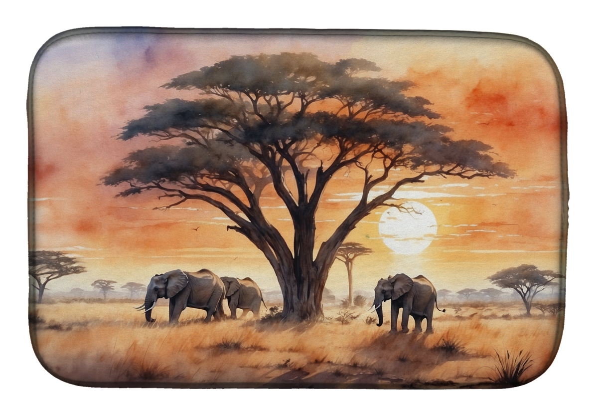 Picture of Carolines Treasures DAC7706DDM 21 x 14 in. Elephants Savanna Sunrise Dish Drying Mat