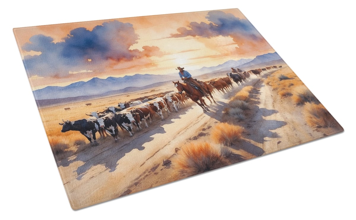 DAC7649LCB 15 x 12 in. Cattle Drive at Sunset Glass Cutting Board